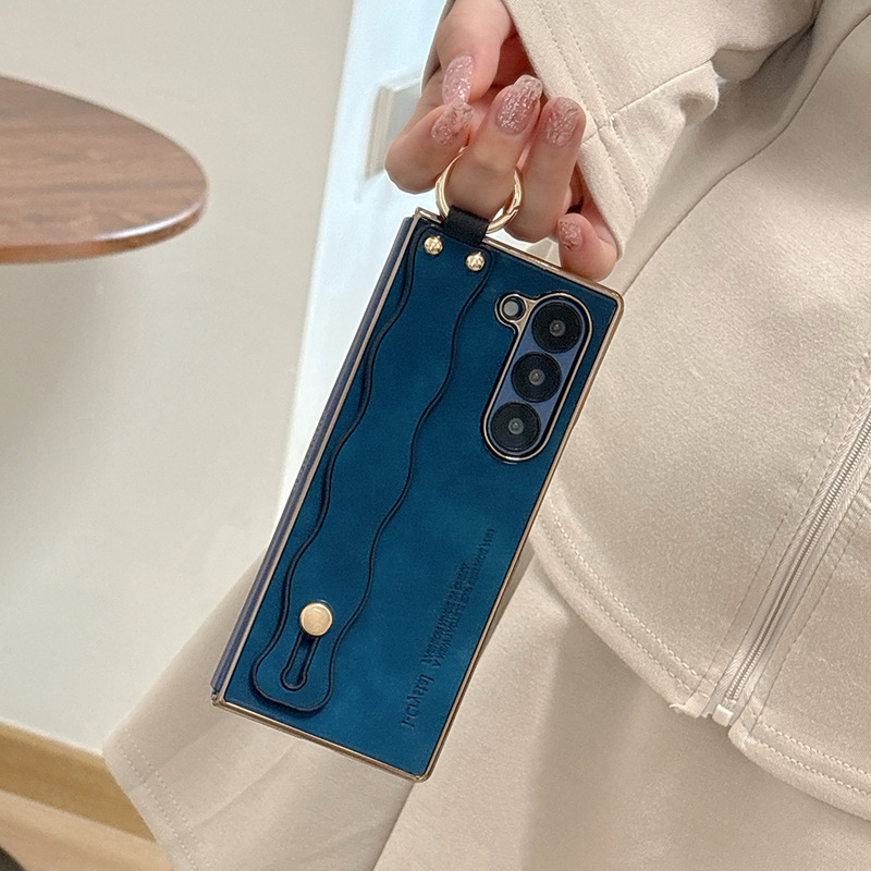 Samsung Z Fold3/4/5/6 携帯電話ケース リストバンド ウェーブ落下防止 ビジネス レザー保護カバーに適しています。|undefined