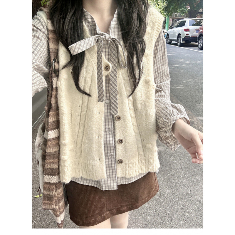 韩版针织开衫马甲半身裙女秋季休闲慵懒风宽松显瘦软糯百搭毛衣|undefined
