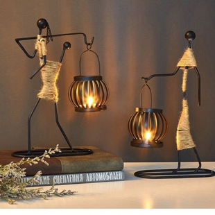 New Chinese Style Modern Creative Iron Ornaments Hemp Rope Girl Lantern Vintage Ornaments Candlestick Home