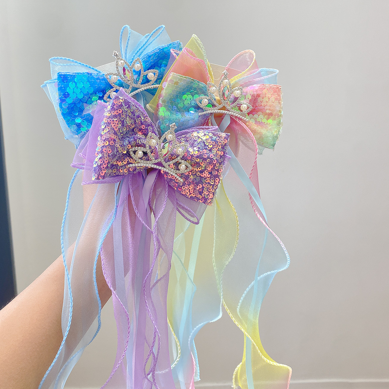Children's Braided Bow Hair Accessories Princess Crown Hairpin Super Fairy Girl Ponytail Streamer Headdress Top Clip