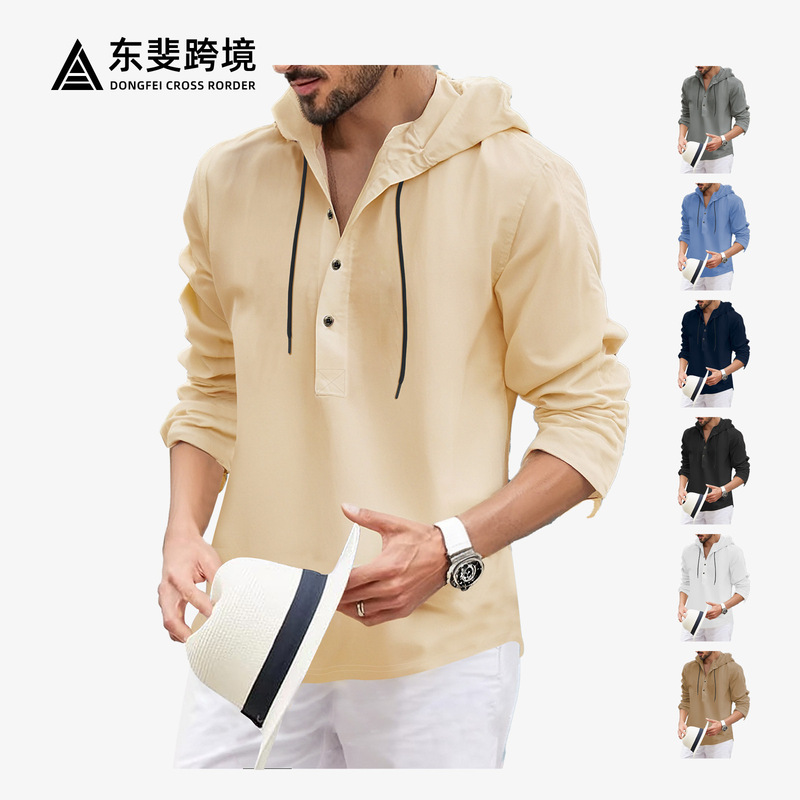 Amazon American Half Cardigan Jacket Summer Fashion Casual Jersey Hooded Long Sleeve Cross Border Men's Top Shirt