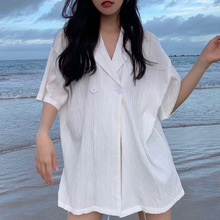 短袖西装衬衫外套女设计感小众2023新款夏季港味复古别致上衣女