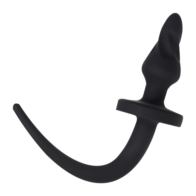 Threaded Dog Tail Silicone Anal Plug with Beaded Tail, Black, 82 g — detail image 3