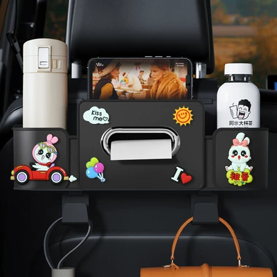 Car Seat Rear Storage Box | Car cup holder/beverage holder - black-kissme-series-4th-generation-seat-storage-box