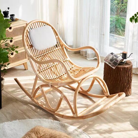 TENG large rocking chair | Rattan chair rocking chair balcony home leisure recliner full rattan lazy chair