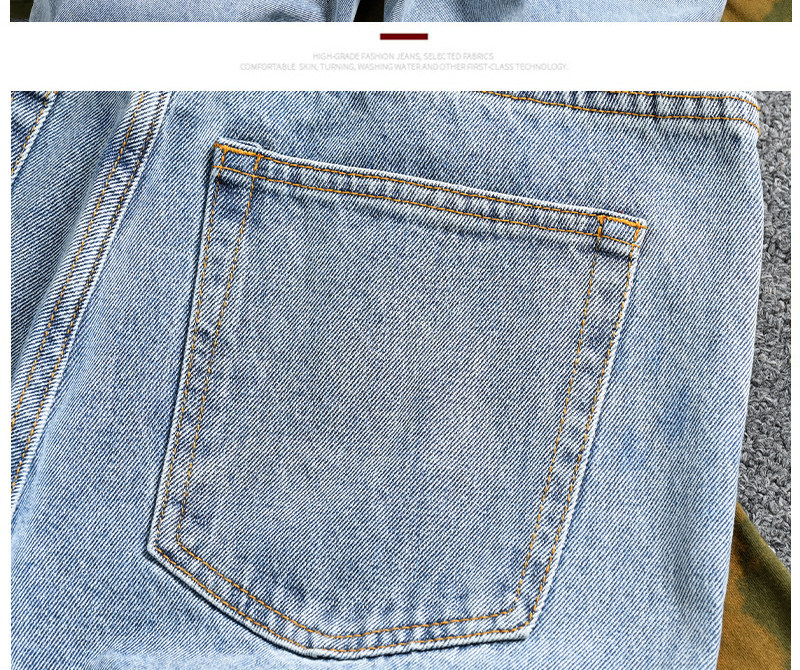 Men's Clothing Retro Distressed Patchwork Jeans For Men, Loose Straight Leg, Trendy Brand Pants._mkmklike.com
