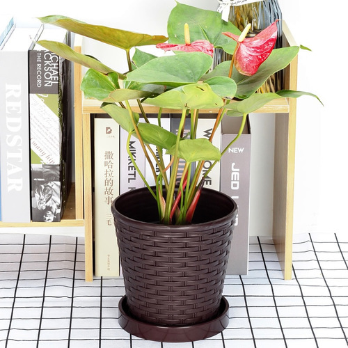 Thickened bamboo flower pot, indoor round pothos succulent resin plastic pot with tray factory direct sale