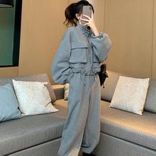 春季女装2025新款潮小个子休闲工装套装女韩版宽松卫衣卫裤两件套