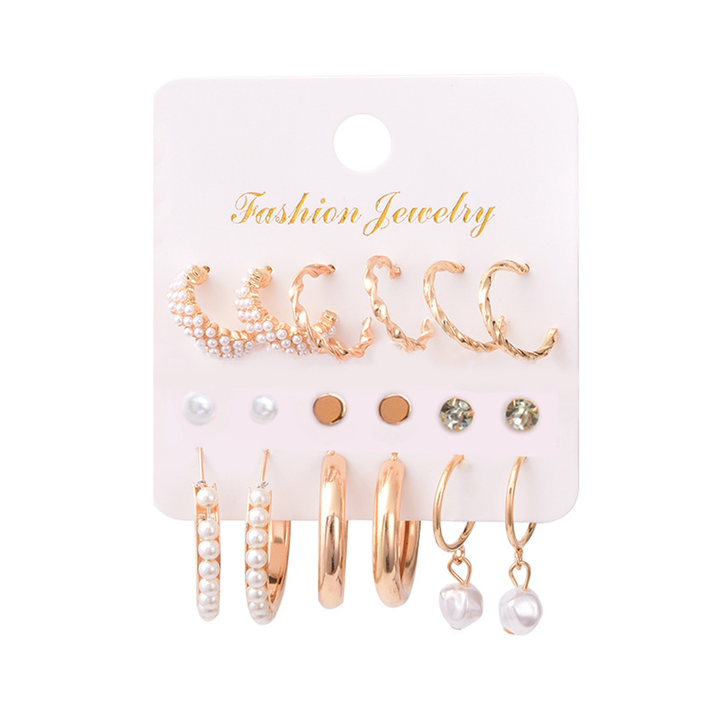fashion inlaid pearl rhinestone earrings setpicture6