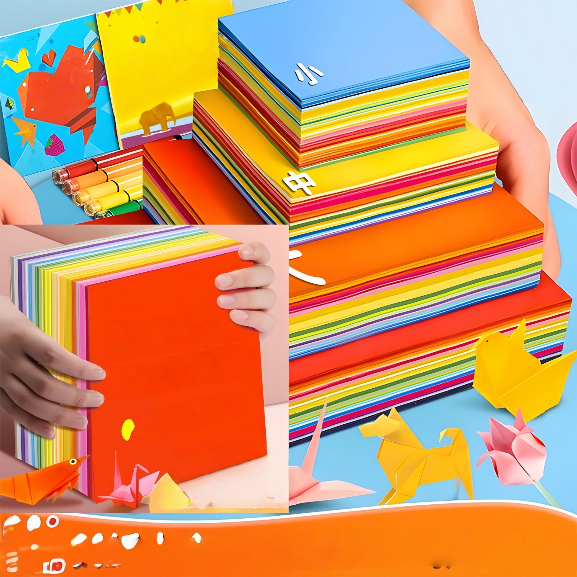 Papel de color origami para estudiantes de escuela primaria cortar a mano para hacer un toro negro y blanco colorido 4 abierto 8 papel grueso engrosado