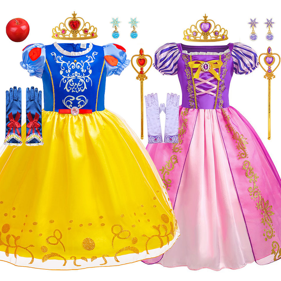 白雪公主电影同款白雪印花朵裙子夏季童裙跨境白雪女童连衣裙表演