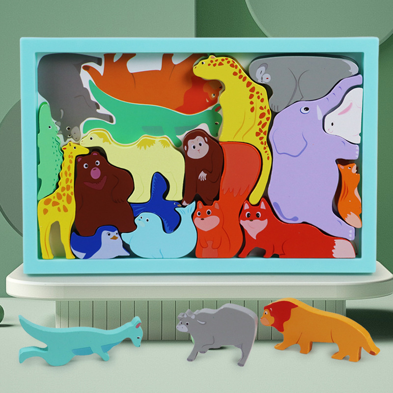 Rompecabezas tridimensional creativo de madera educativo para niños 0,24 animal digital rompecabezas de frutas y verduras bloques de construcción juguete juego cognitivo