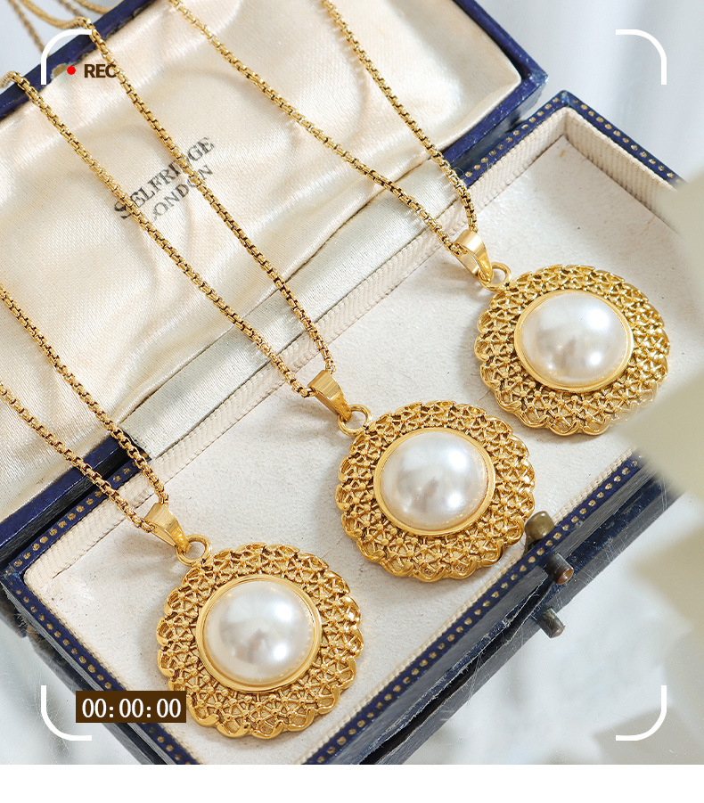 Fashion Flower Titanium Steel Plating Pearl Earrings Necklace