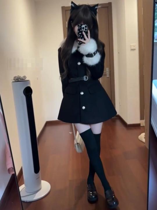 ChicShe College Style Patchwork Woolen With Fur Collar Dress Autumn And Winter, Elegant Waist-Cinching Coat For Rich Socialite_voghion.com