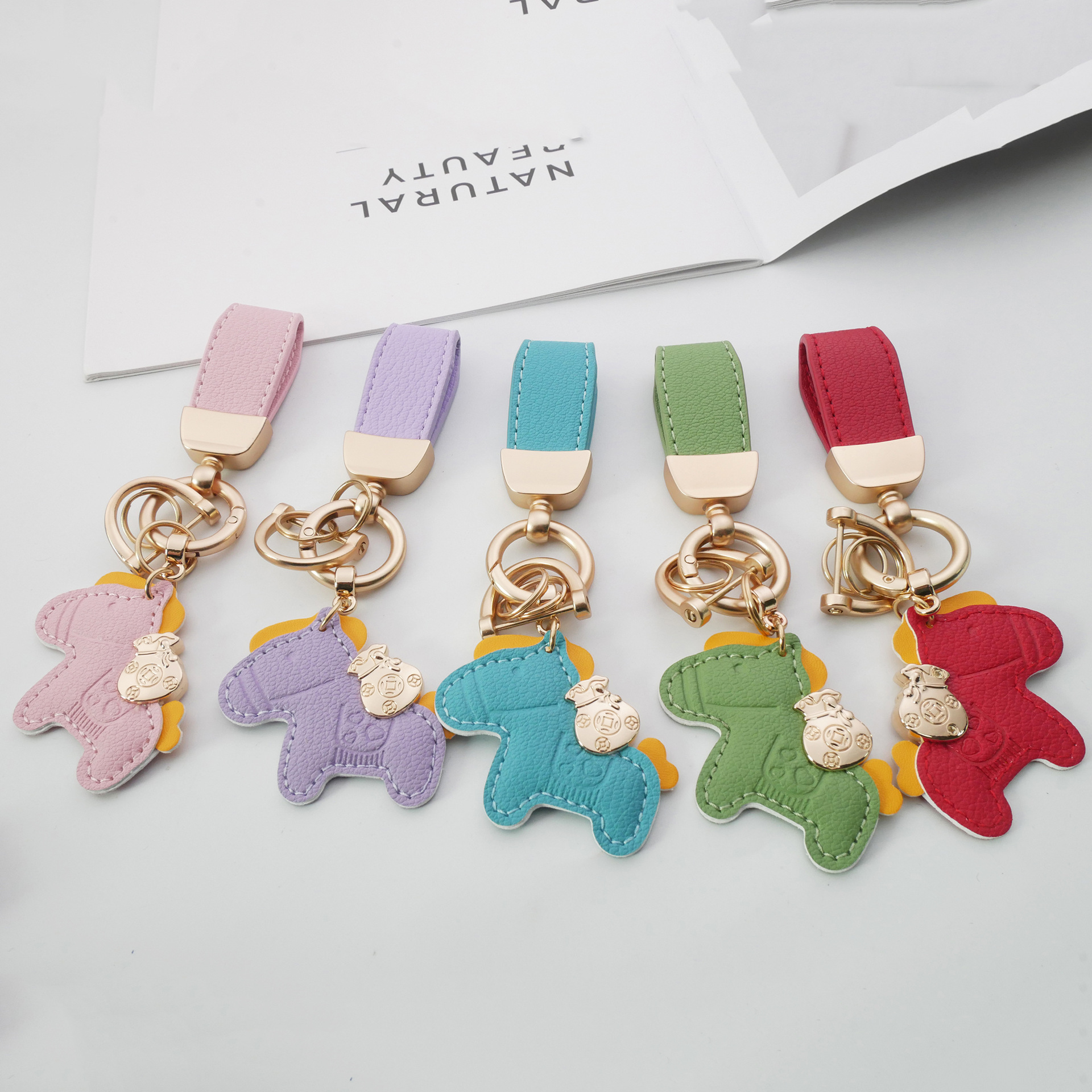 马上有钱钥匙扣挂饰创意个性皮革挂件精致男女情侣包包汽车钥匙链