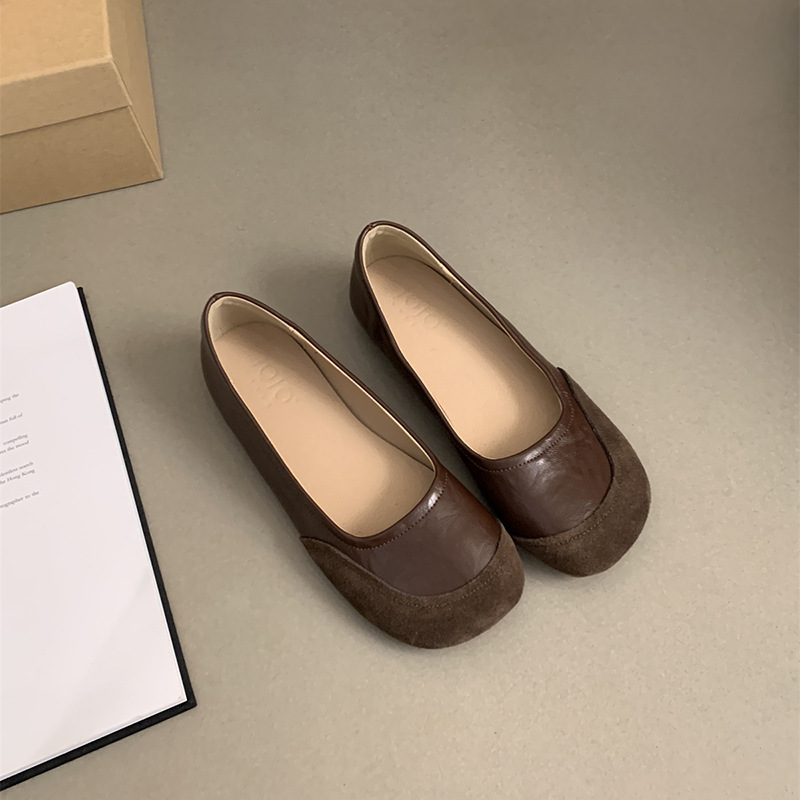 Retro cabeza redonda superficial zapatos de una sola mujer primavera y otoño nuevo estilo coreano de estilo francés de noche un pedazo de zapatos casuales Bean