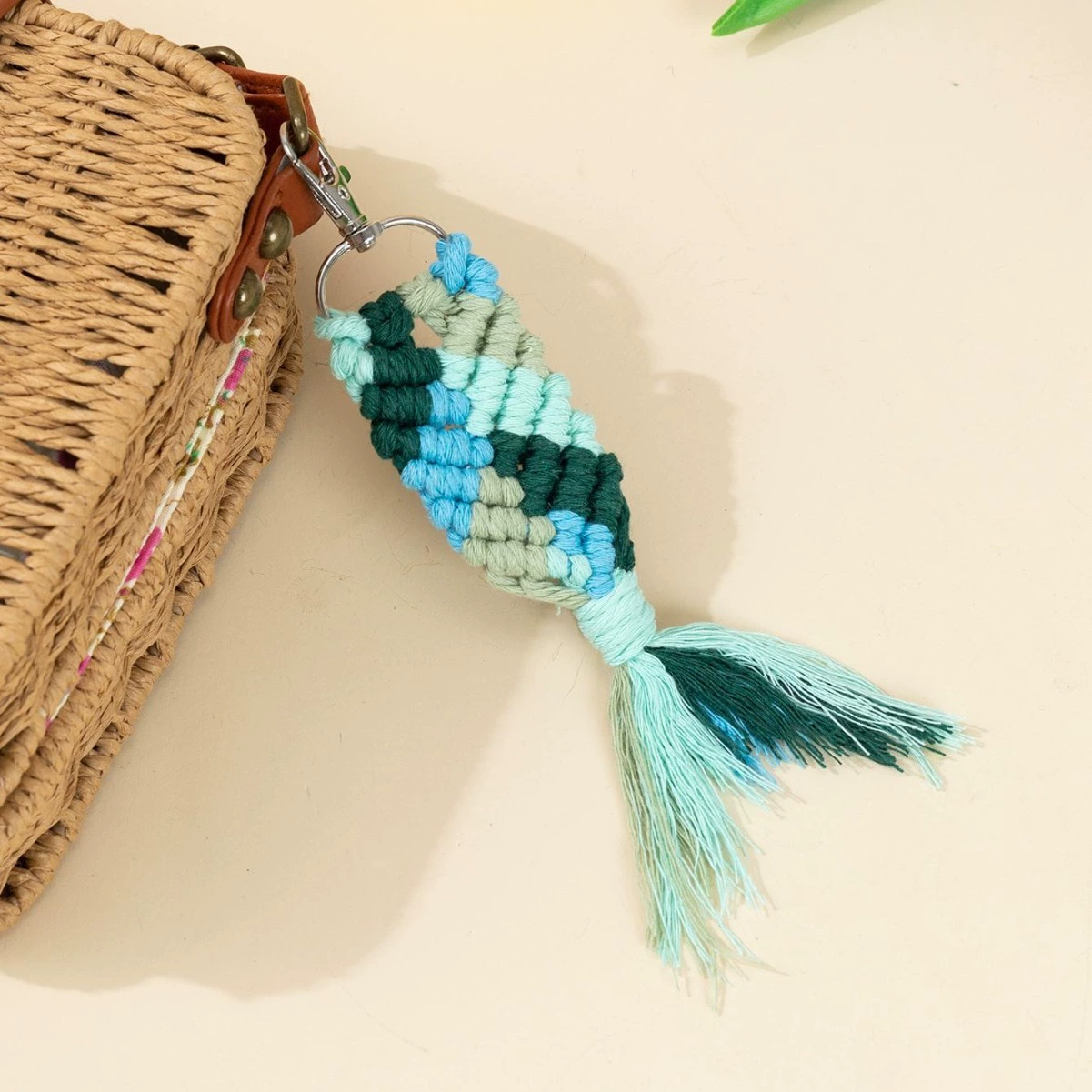 Woven keychain with tassels