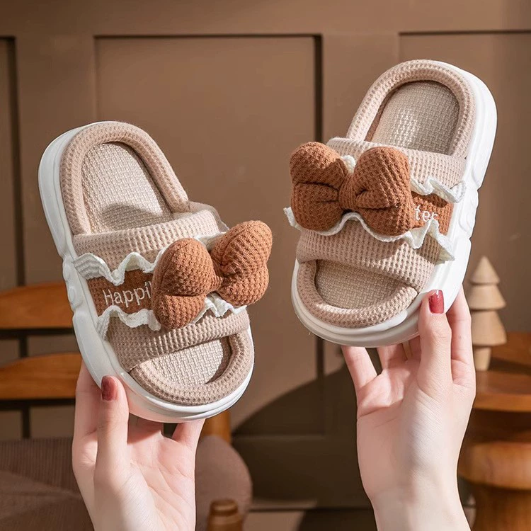 Летние милые банты детские льняные тапочки четыре сезона домашний мальчик девочка мультфильм домашние детские тапочки оптом