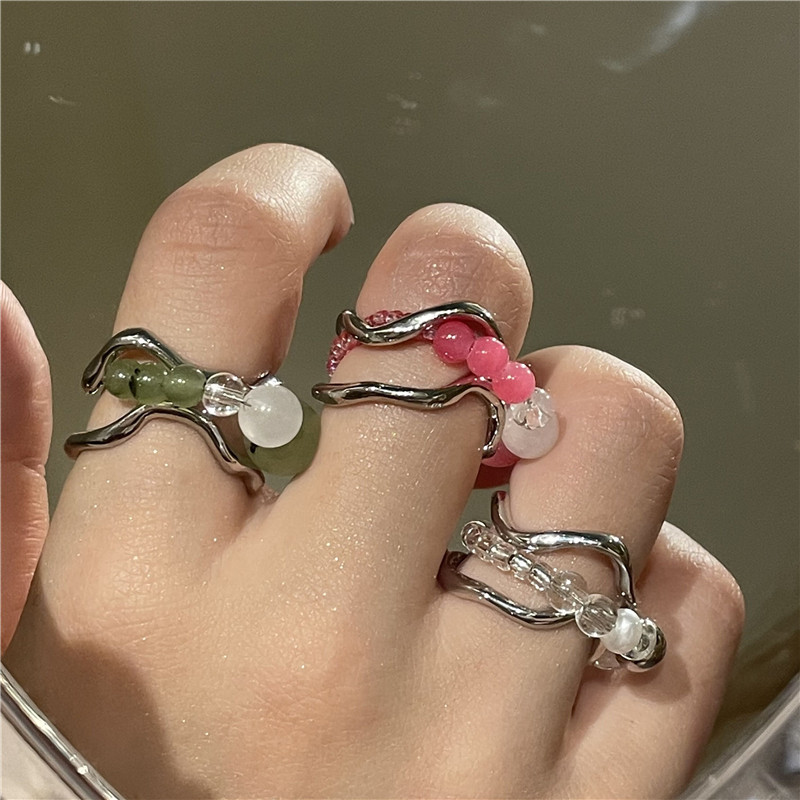 Nihaojewelry Wholesale Jewelry Fashion Color Beaded Contrast Color Metal Geometric Hollow Ring display picture 3