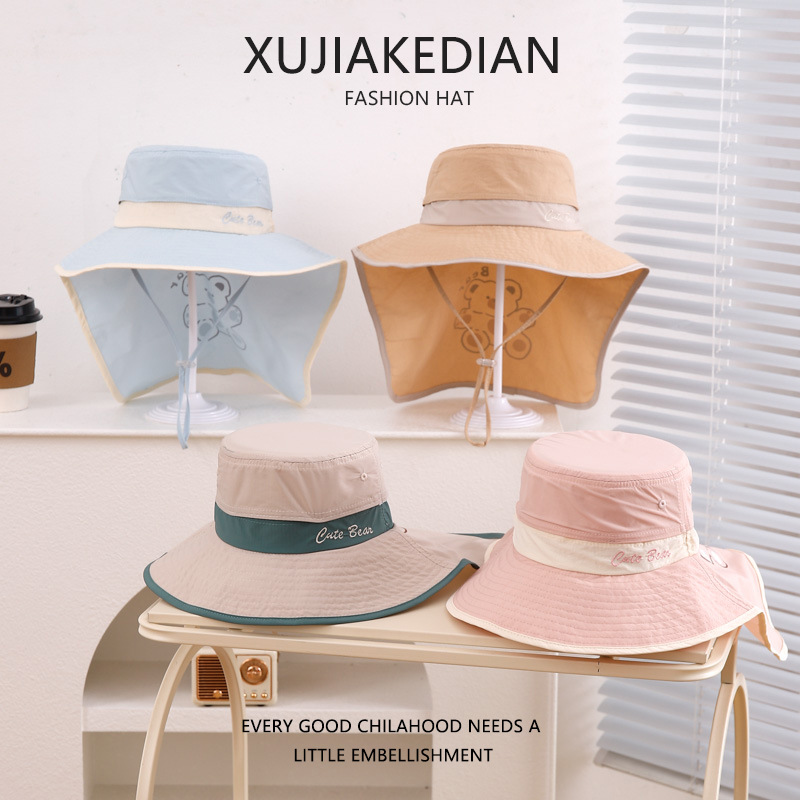 Sombrero de protección solar de verano para bebés, sombrero de ala grande, sombrero de chal, protector de cuello, secado rápido, sombreado al aire libre para niños, sombrero de pescador de sol