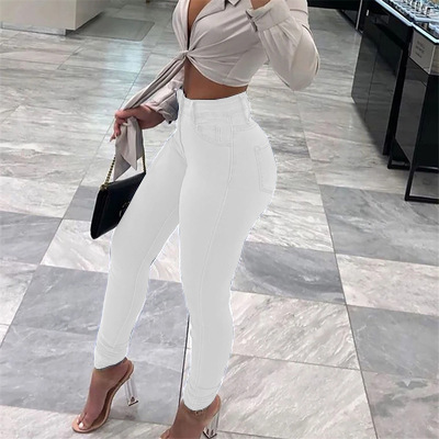 Pantalones Vaqueros Rotos de Cintura Alta de Color Sólido para Mujer, Talla Grande, Primavera 2025, Nuevos, para eBay y Amazon