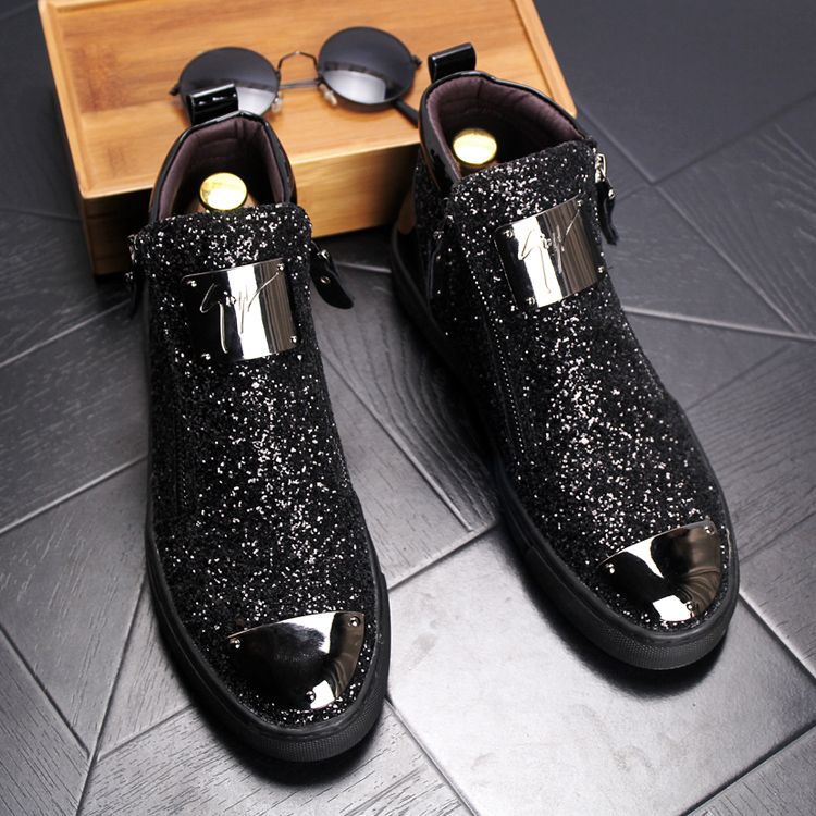 European Station British Sequins New Spring Men's Shoes Martin Boots Stylist Shoes Men's Short Boots High-top Casual Shoes