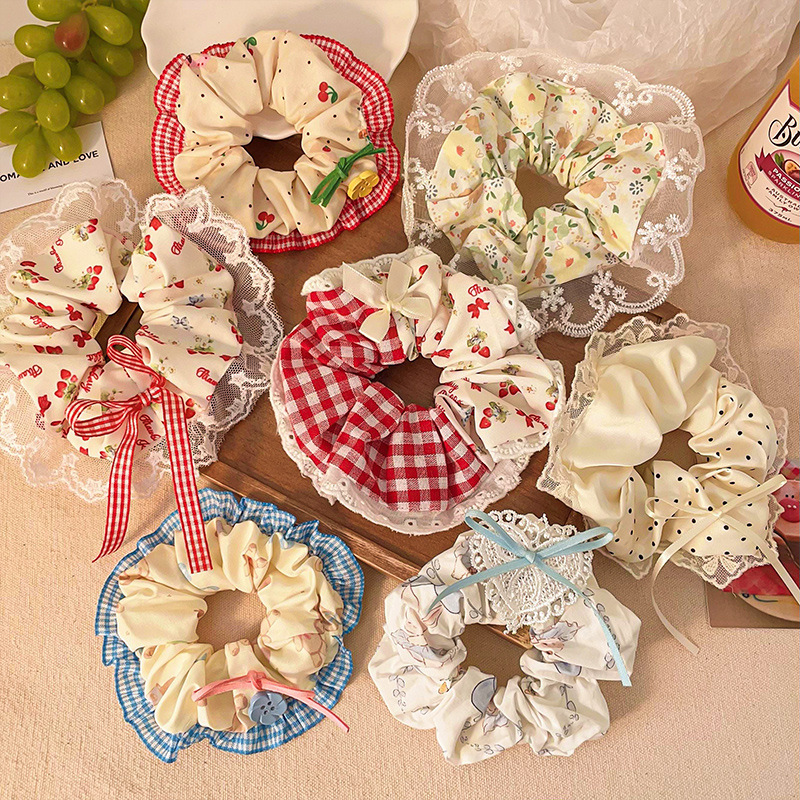 Ballet estilo crema satén intestino grueso lazo para el cabello cabeza de bola de gran tamaño en la parte posterior de la cabeza cuerda para el cabello bufanda cuadrada de sentido avanzado cuerda para la cabeza mujer