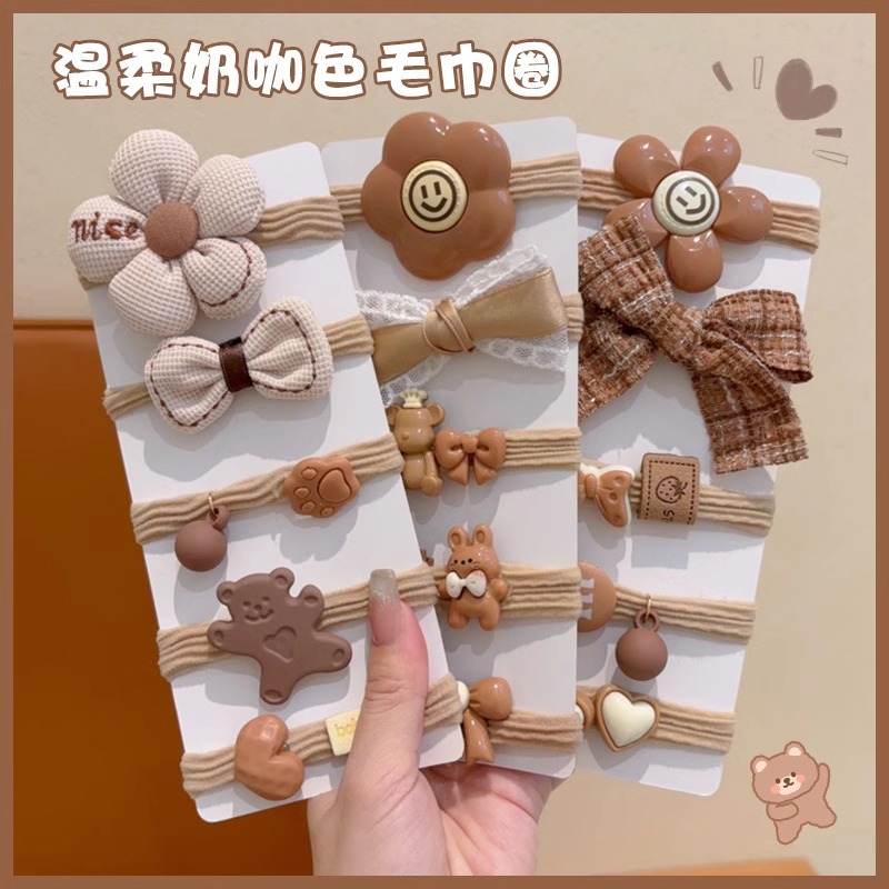 Color leche curry flores para niños otoño y invierno nuevo tipo de niña no daña cabello banda elástica cuerda de cabeza de cabello de niñas