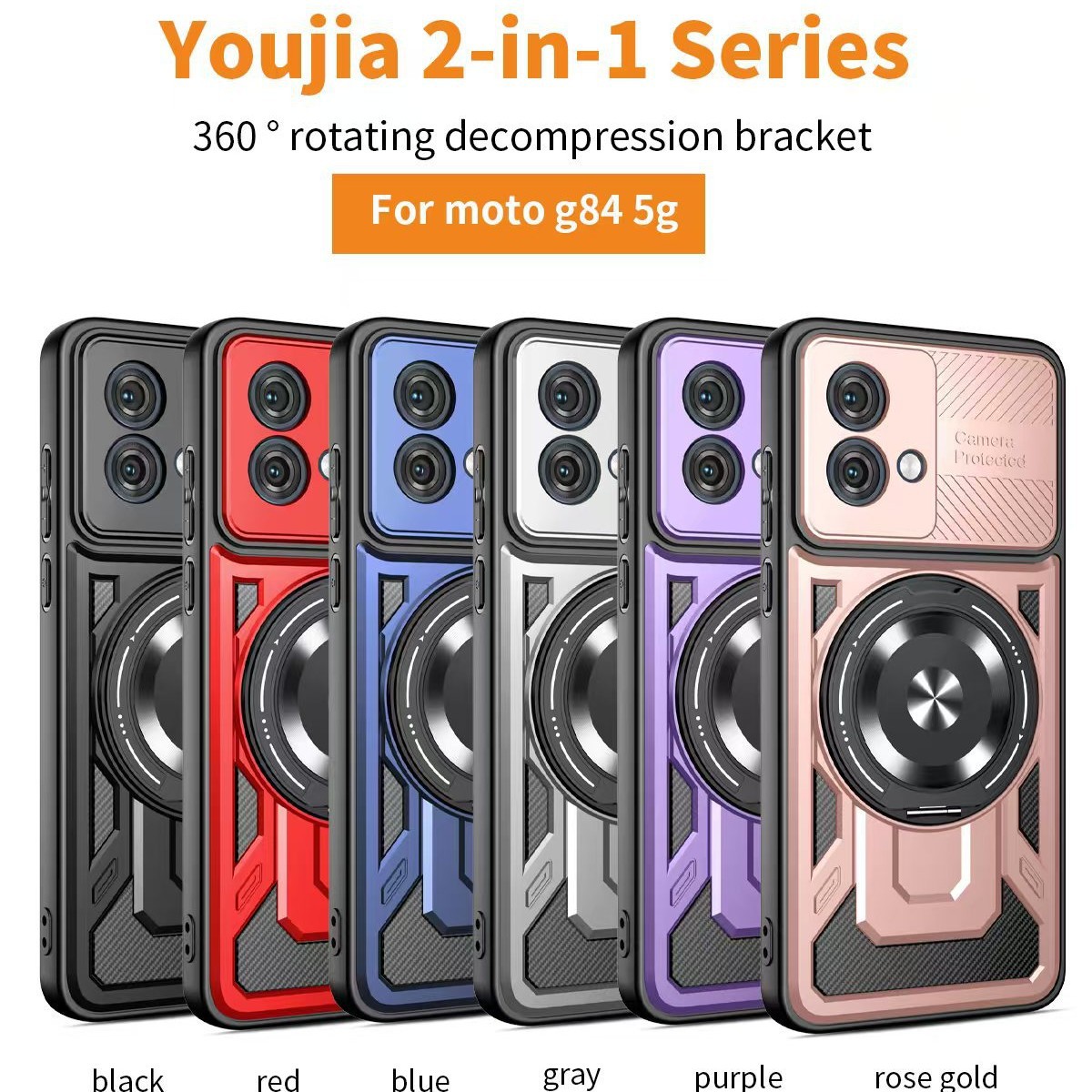 Aplicable MOTO G84 Youjia funda para teléfono móvil G54 descompresión giratoria 360 soporte magnético dos en uno funda protectora anti-caída