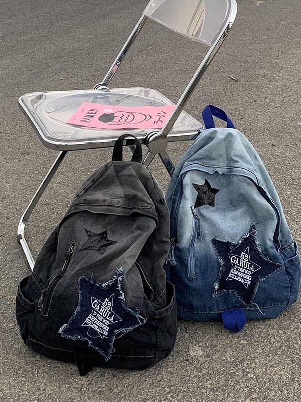 Foreign Trade Gradient Denim Backpack Student Schoolbag College Student Backpack Large Capacity Lightweight Large Backpack for Women