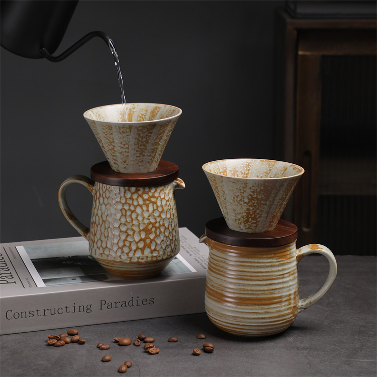 Ceramic Coffee Pot Set Vintage Style Hand Brewed Coffee Maker_voghion.com