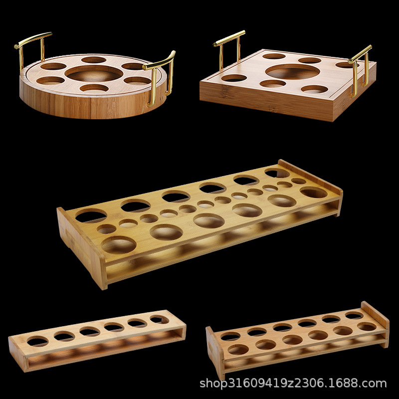 Portavasos de madera de estilo chino titular de la taza de vino blanco titular de la taza de la bala pequeña copa de vino estante de almacenamiento de decoración titular de la taza de bambú hogar estante de madera