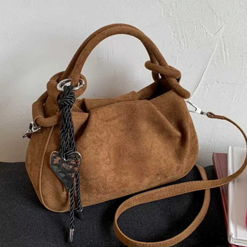 时尚褶皱手提包包女2025新款潮流复古手女包韩版小众单肩包斜挎包