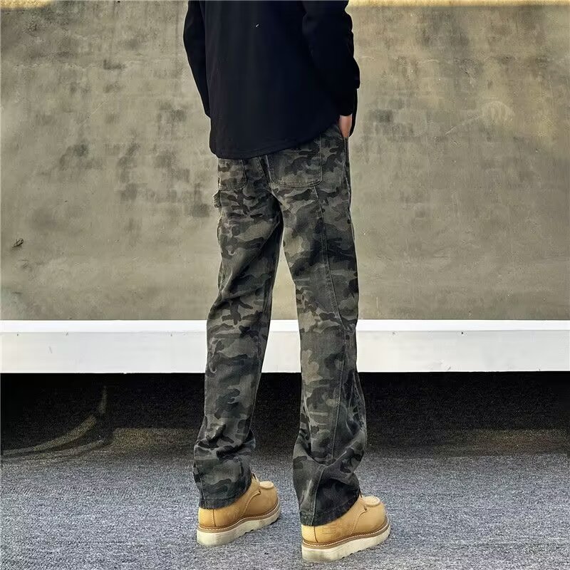boy 2024 Style Washed Vintage Jeans For Men Spring Autumn Straight Loose European And American High Street Vibe Long Pants_viptrois.com