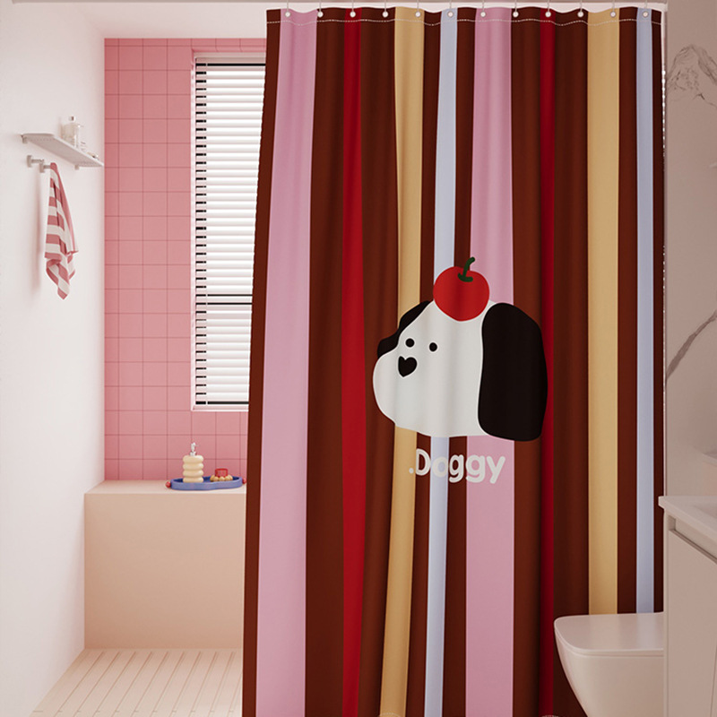 Korean-Style Cute Dopamine Home Shower Curtain Bathroom Shower Room Decorative Hanging Curtain Waterproof Punch-Free Hanging Cloth