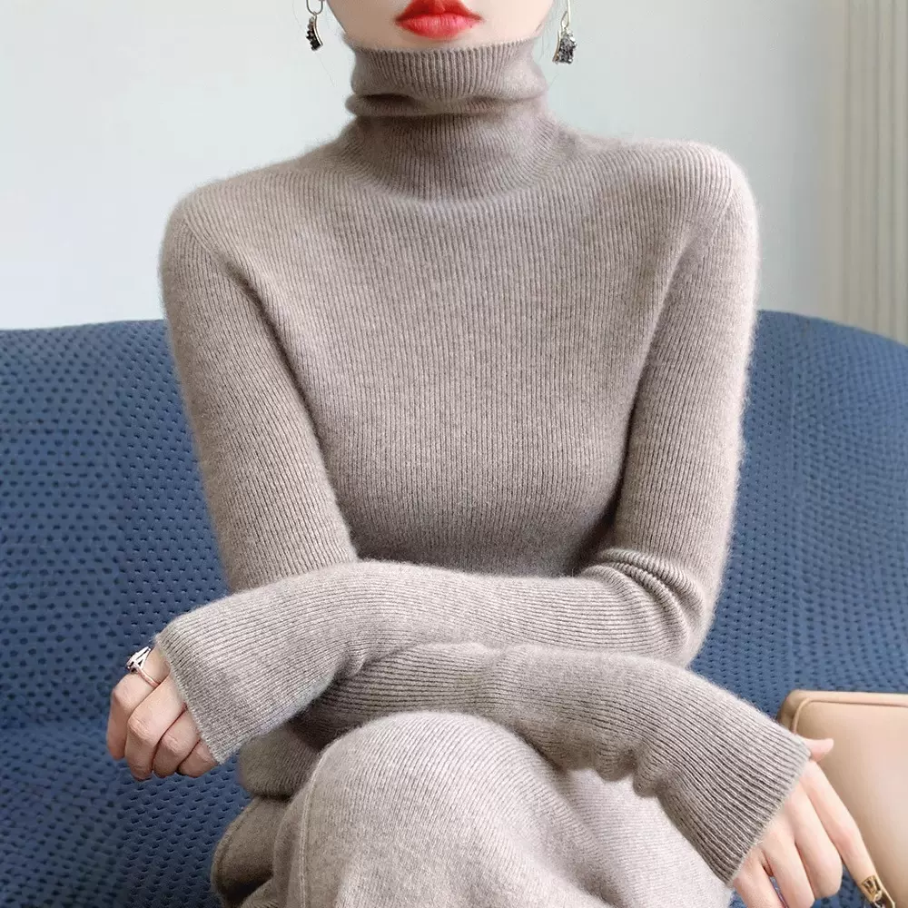 高领2025秋冬韩版女式堆堆领长袖针织衫毛衣女内搭套头修身打底衫