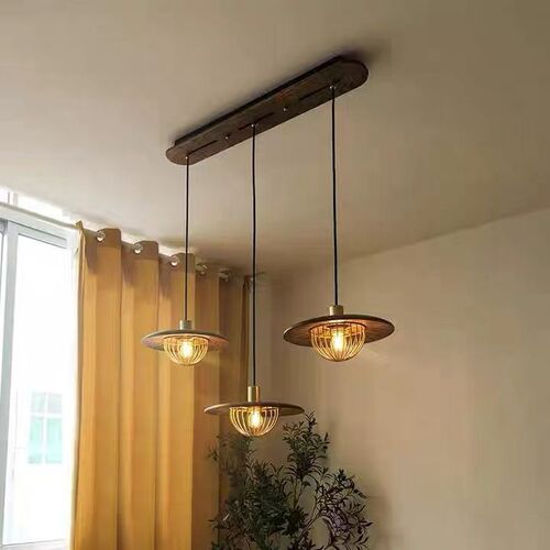 Walnut wood color popular lightweight luxury small living room dining room minimalist lighting Nordic style three-arm dining pendant lamp
