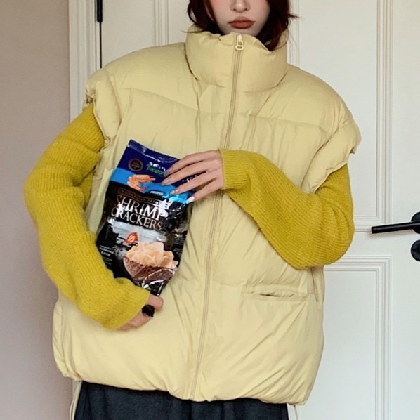 2025 otoño y invierno nuevos productos de algodón de cuello vertical chaleco de mujer corto color caramelo de mujer chaleco de algodón coreano sin mangas hombros de algodón image 7