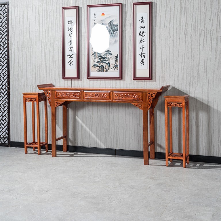 中式实木中堂四件套太师椅供桌八仙桌六件套农村堂屋佛台条案|undefined
