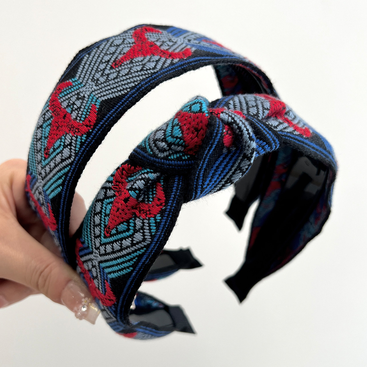 Korean-style personalized pattern ethnic European-American embroidered hairband, knotted wide-brimmed headband, minimalist travel hair tie