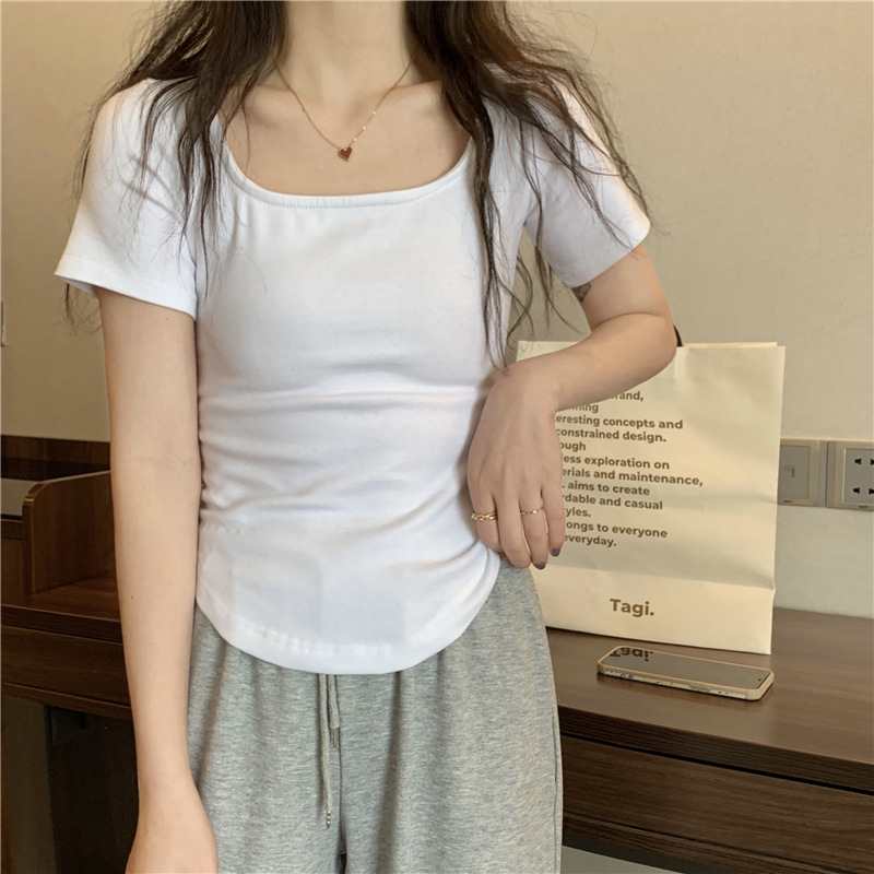 175g Weight Short Sleeve Sleeve Length Polyester Fabric Type Short Top Length T-shirt Tops Type Casual, Daily Occasion Square Neck Neckline Slim Fit Type Solid Color Pattern Spring, Autumn Season Women's Gender Casual, Simple Style Style Wholesale Women's Casual Simple Style Solid Color Short Sleeve T-Shirts 20