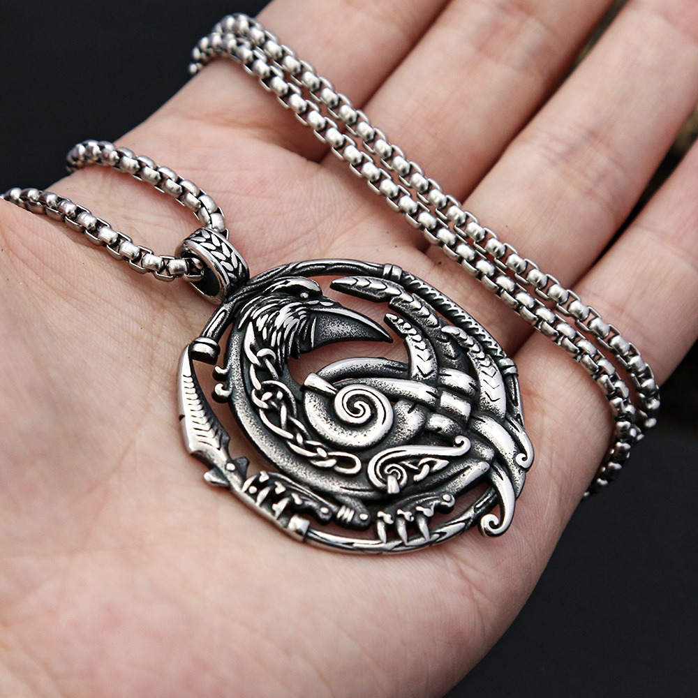 Men's Stainless Accessories Viking Personalized Crow Titanium Steel Necklace Non fading Pendant_voghion.com