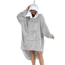 跨境蓝色鲨鱼造型连帽家居服 双面法兰绒连帽卫衣衫 休闲懒人服