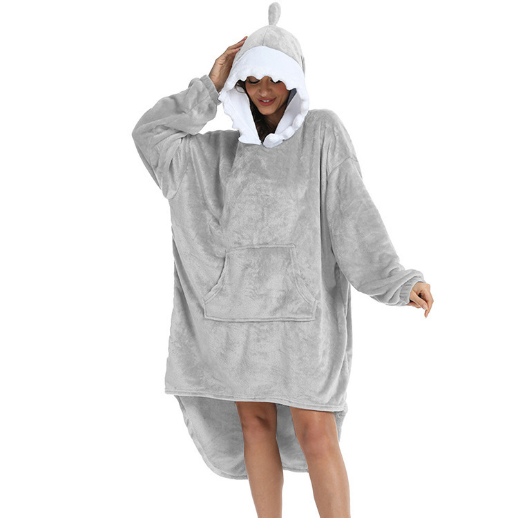 Cross-border Blue Shark-shaped Hooded Home Clothes Double-sided Flannel Hooded Sweater Casual Lazy Clothes Cross-border Blue Shark-shaped Hooded Home Clothes Double-sided Flannel Hooded Sweater Casual Lazy Clothes