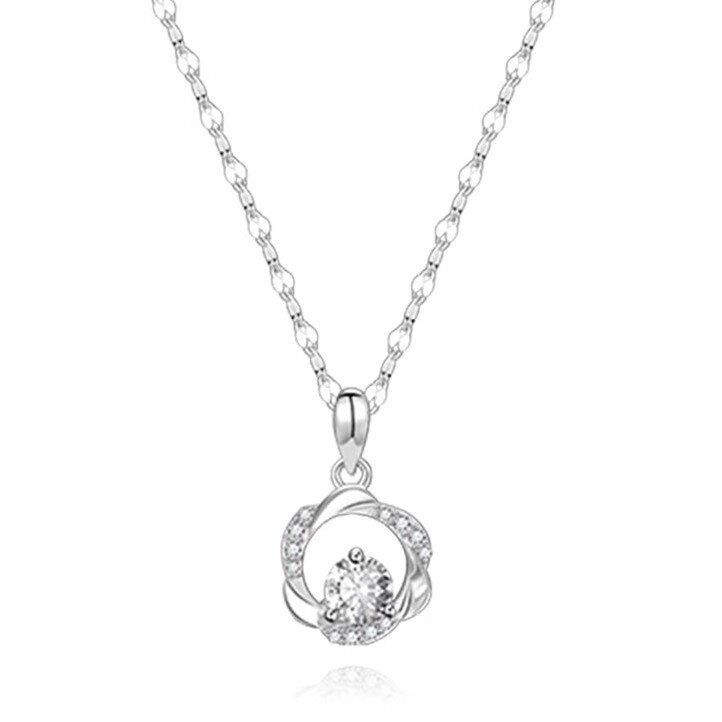 Moebius Ring Necklace Women's Simple Fashion High-end Diamond Pendant Niche Design Sweet Flower Clavicle Chain