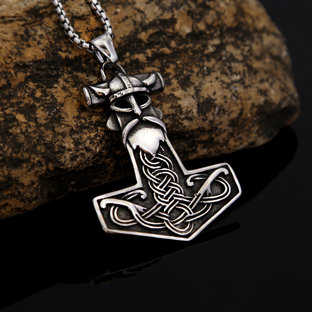 Halskette mit Thor-Hammer-Anhänger aus Edelstahl für Herren, keltischer Wikinger-Krieger-Schmuck_voghion.com