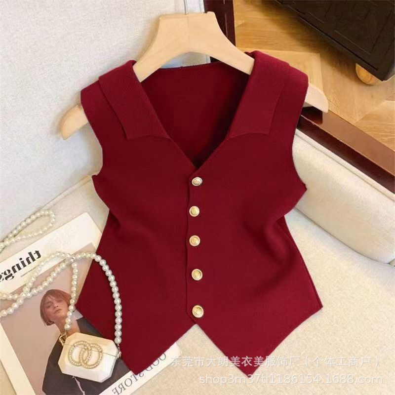 Summer Retro V-Neck Versatile Knitted Vest Design Niche Slimming Look Waistcoat Sleeveless Top for Women Summer Retro V-Neck Versatile Knitted Vest Design Niche Slimming Look Waistcoat Sleeveless Top for Women