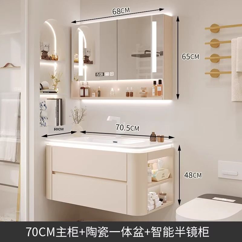 Cerámica integrada cuenca crema estilo baño gabinete combinación simple lavado de manos lavabo baño lado gabinete