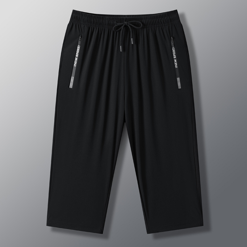 Summer Men's Ice Silk Cropped Pants Casual Thin Straight Large Size Pants Men's Quick-Drying Sports Loose Cropped Pants