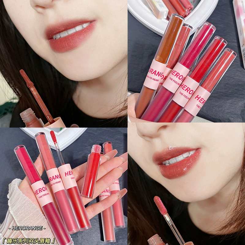 Double-sided lip gloss, waterproof lipstick, 2 in 1, mirror effect, intense hydration, does not fade